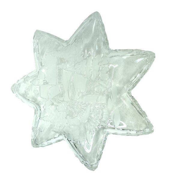 Mikasa 12" Glass Star Bowl Snowy Cottage Winter Scene Christmas - Picture 4 of 5